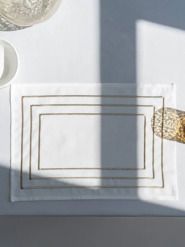 Салфетка под приборы, 30х45 см, 2 шт, полиэстер, прямоугольная, белая, Линии, Trim gold, image-3