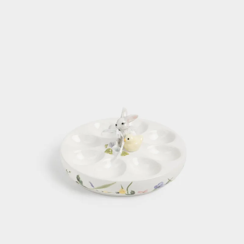 Блюдо пасхальное, 19х10 см, 8 отд, керамика D, молочное, Кролик и цыпленок в цветах, Easter