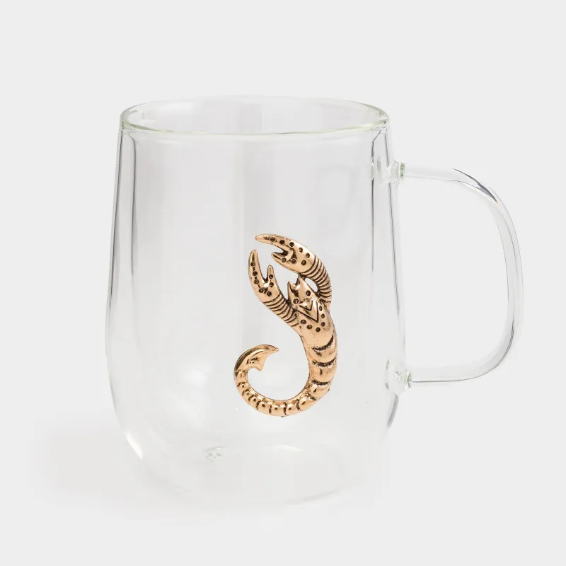 Кружка, 350 мл, стекло Б/металл, золотистая, Скорпион, Air-zodiac, image-0