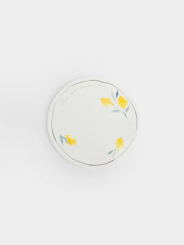 Подставка под горячее, 20 см, керамика/пробка, круглая, белая, Лимоны и листья, Sicily, image-0