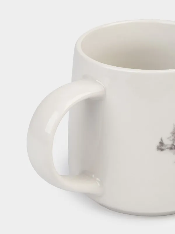 Кружка, 400 мл, фарфор N, белая, Олень в снежном лесу, Woodland story, image-2