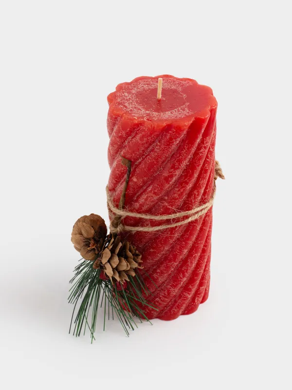 Свеча, 8х15 см, цилиндрическая, красная, Спираль, Spiral shape, image-3