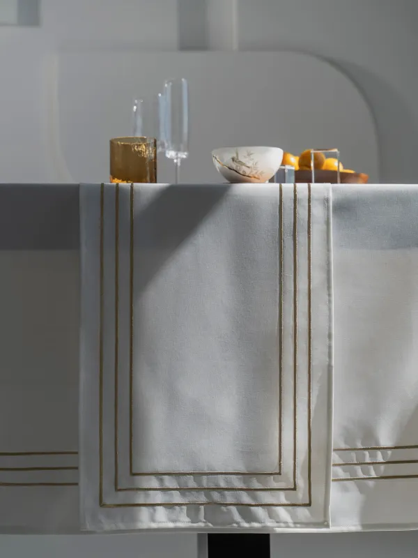 Дорожка настольная, 40х160 см, полиэстер, белая, Линии, Trim gold, image-3