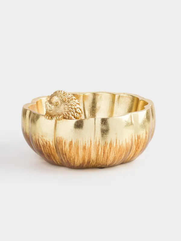 Конфетница, 21х12 см, полирезин, золотистая, Ежик на тыкве, Golden forest, image-0