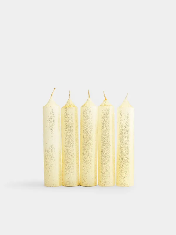 Свеча, 11 см, 5 шт, тонкая, с блестками, Sparkly candle, image-0