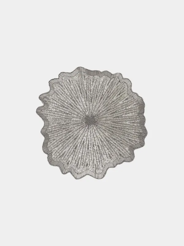 Салфетка под приборы, 36 см, бисер, фигурная, серо-серебристая, Art beads-t, image-0