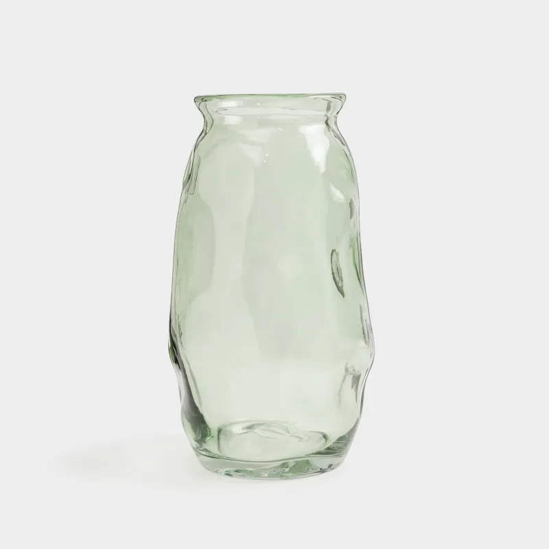 Ваза для цветов, 27 см, стекло, зеленая, Мятый эффект, Crumple color, image-1