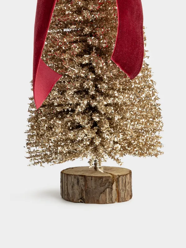 Ель искусственная, 41 см, на подставке, Ель с красным бантом, Frosty sparks, image-2