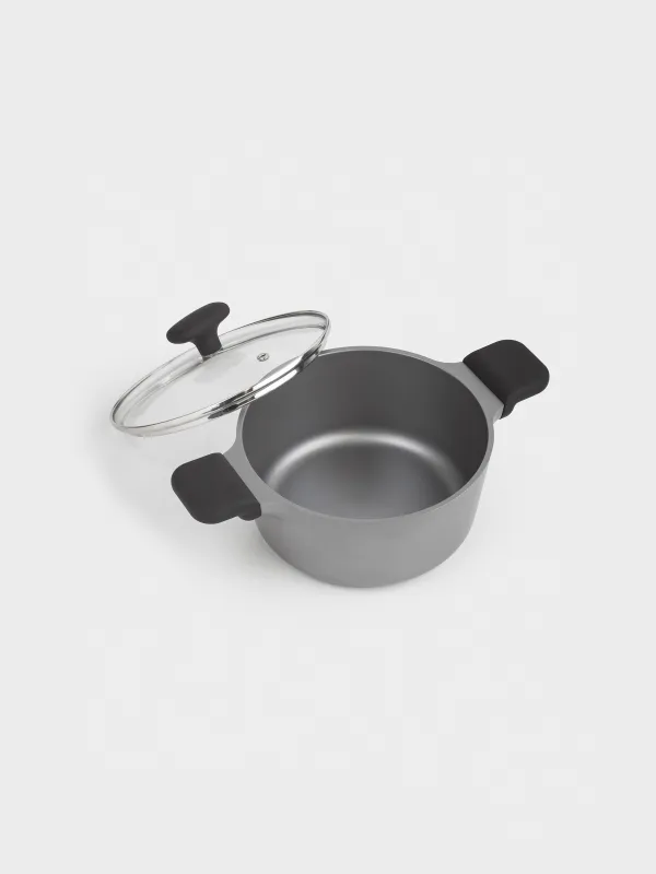 Кастрюля, 20 см, 2,7 л, с крышкой, с покрытием, алюминий, серо-черная, Mintali, image-1
