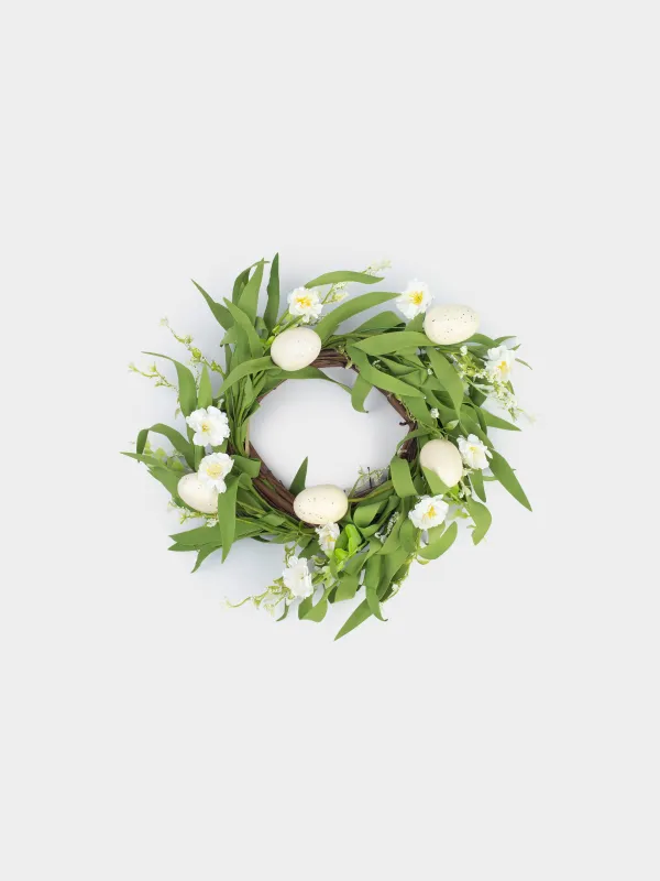 Венок декоративный, 17/26 см, пенопласт, Перепелиные яйца и цветы, Rustic Easter decor, image-0