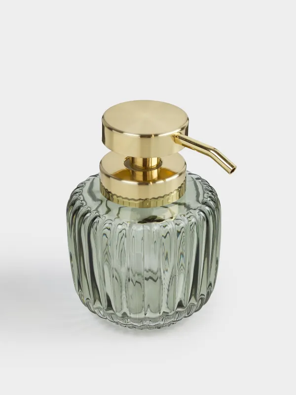 Диспенсер для жидкого мыла, 330 мл, стекло/пластик, зелено-золотистый, Artemis, image-1
