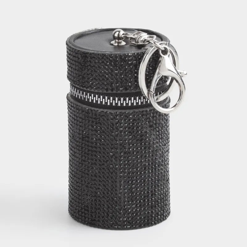 Брелок, 16 см, с отделением для мелочей, полиуретан/стразы, черный, Keychain crystal