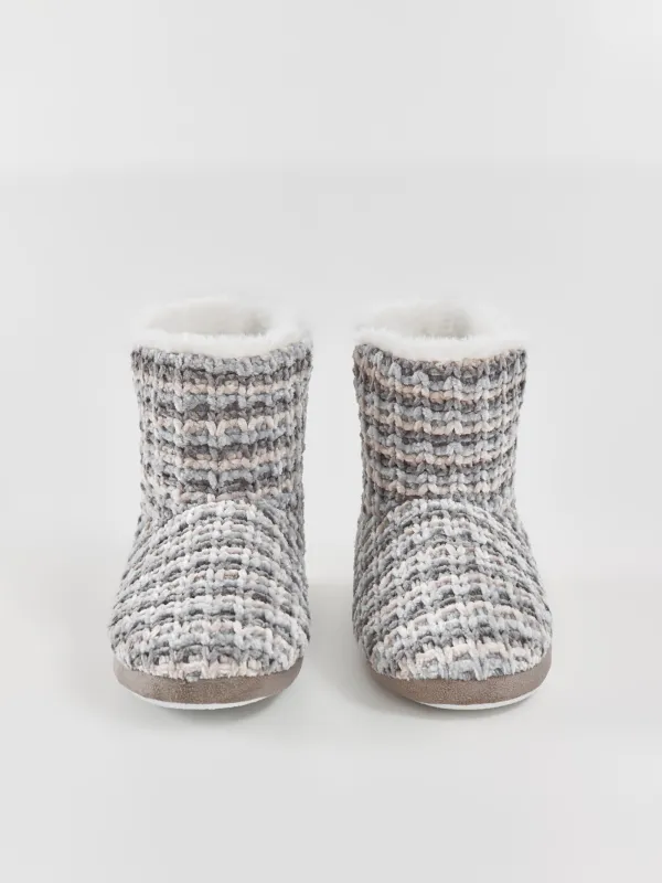 Тапочки женские, домашние, высокие, шенилл/искусственный мех, серые, Knitted soft, image-1
