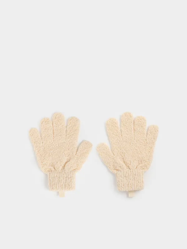 Перчатка для мытья тела, 21 см, 2 шт, отшелушивающая, полиэстер/нейлон, бежевая, Unique spa, image-0