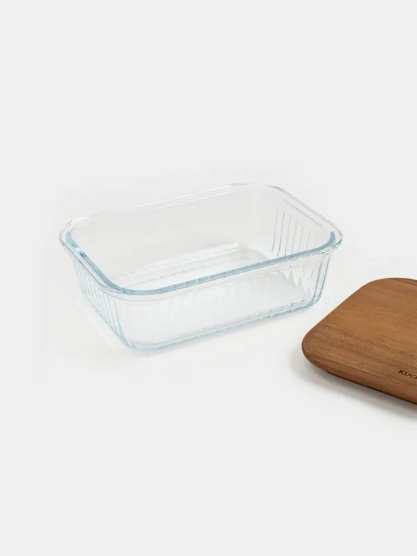 Контейнер, 1 л, стекло Т/дерево, прямоугольный, Ravi wood, image-6