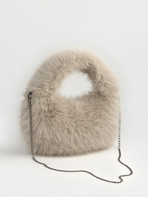 Сумка женская, 33х20 см, с ручкой, искусственный мех, бежевая, Bushy beauty, image-3