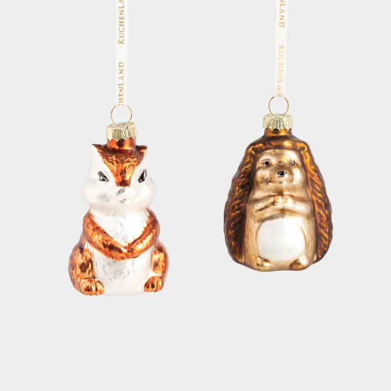 Набор елочных игрушек, 7 см, 2 шт, стекло, Новогодние звери, Figure christmas