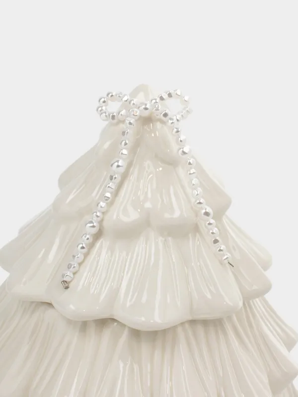 Емкость для хранения, 15х16 см, 660 мл, керамика/бисер, молочная, Ель с бантом, Pearl Antarctica, image-1