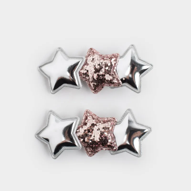 Набор заколок для волос, 6 см, 2 шт, детский, полиуретан/металл, серебристый/шампань, Hairstyle