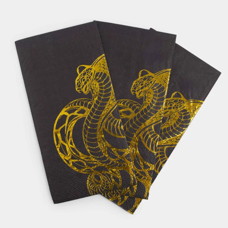 Салфетки бумажные, 33х33 см, 20 шт, прямоугольные, черные, Золотистая кобра, Cobra gold, image-2