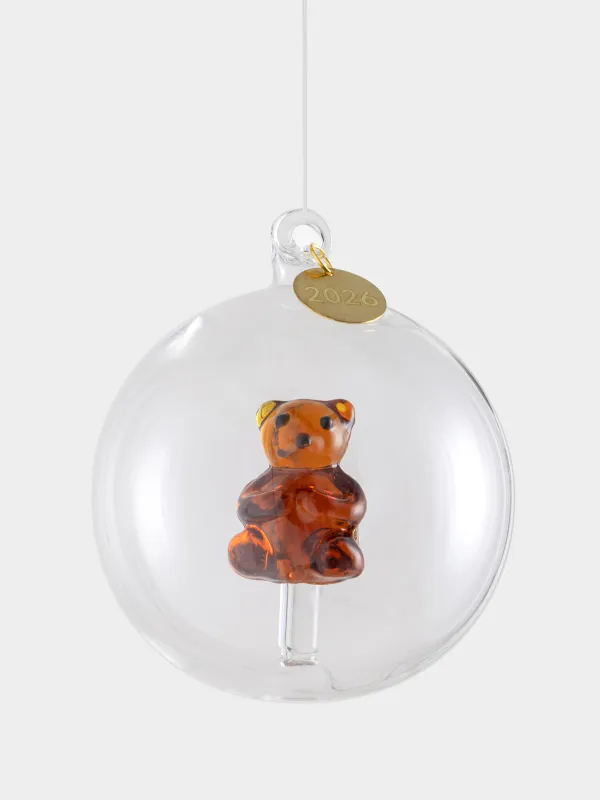 Игрушка елочная, 8 см, стекло, Плюшевый мишка в шаре, Ball shape, image-0