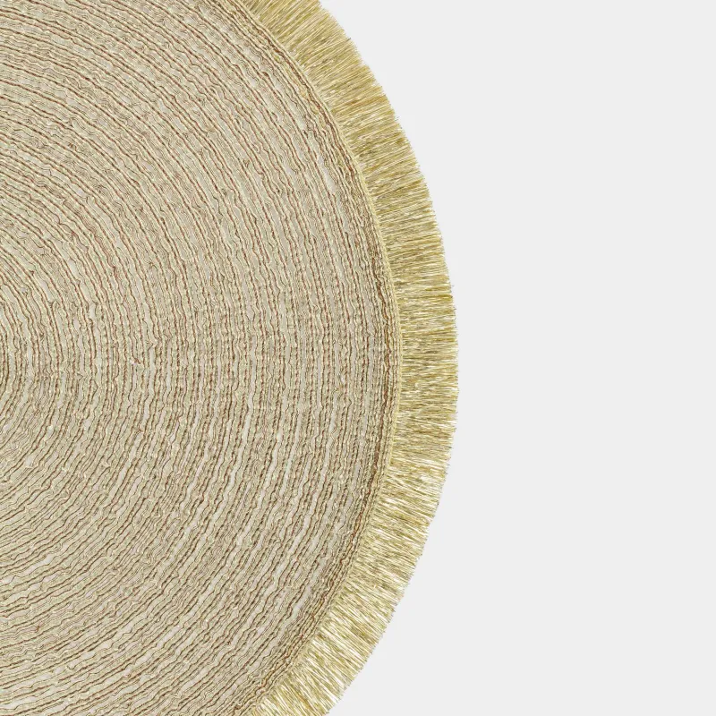 Салфетка под приборы, 38 см, с бахромой, полиэстер, круглая, золотистая, Rotary shine, image-1