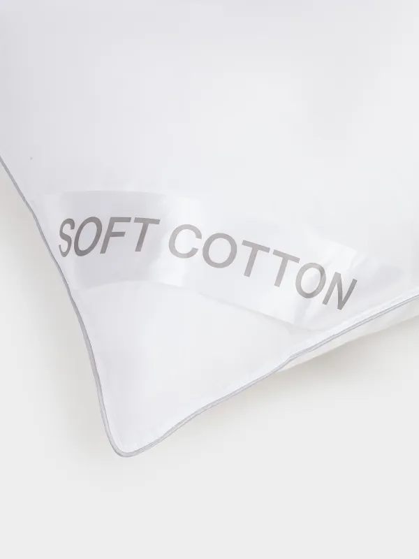 Подушка, 50х70 см, хлопок/микрофибра, белая, с серебристым кантом, Soft cotton, image-1