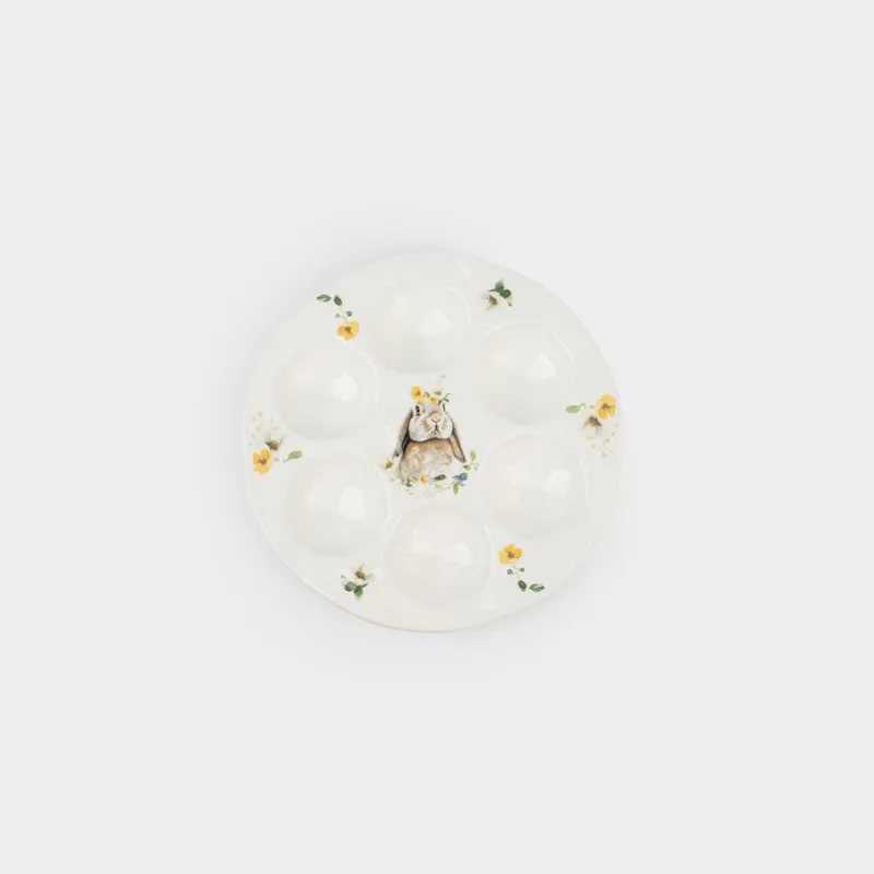 Блюдо пасхальное, 18 см, 6 отд, керамика D, белое, Кролик с цветами, Natural Easter