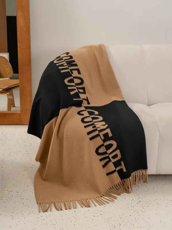 Плед, 130х170 см, с бахромой, полиэстер, бежево-черный, Comfort, Soft home, image-1