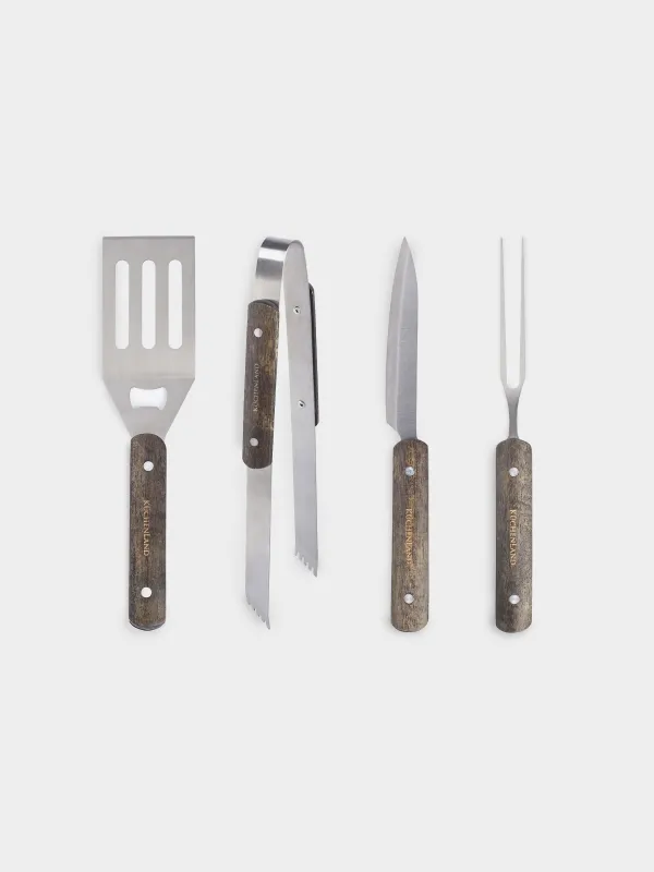 Набор для барбекю, 4 пр, в кожаном кейсе, сталь/дерево/экокожа, BBQ, image-0