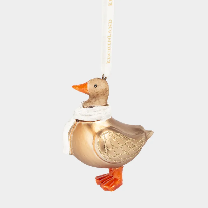 Игрушка елочная, 8 см, стекло, с блестками, бежевая, Гусь, Figure christmas