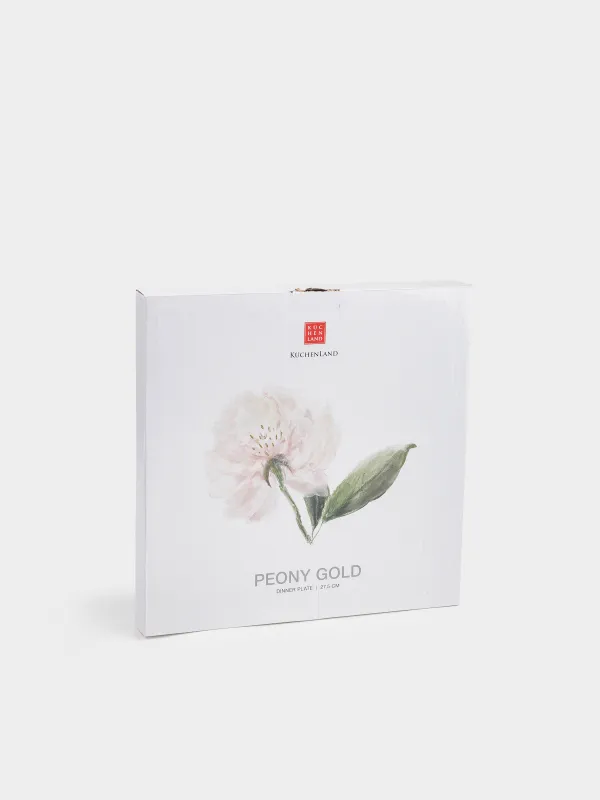 Тарелка обеденная, 28 см, фарфор F, белая, с золотистым кантом, Цветок, Peony gold, image-4