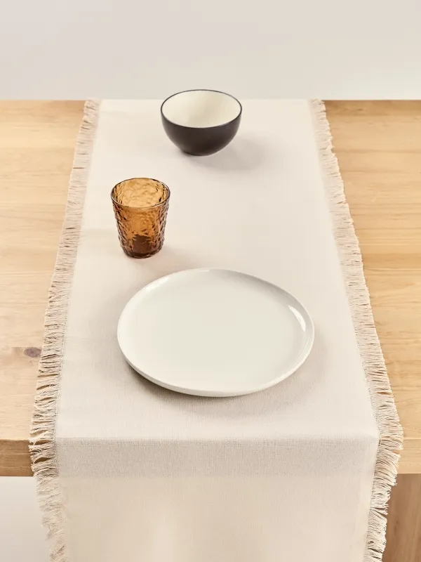 Дорожка настольная, 40х160 см, с бахромой, хлопок, бежевая, Framed, image-4