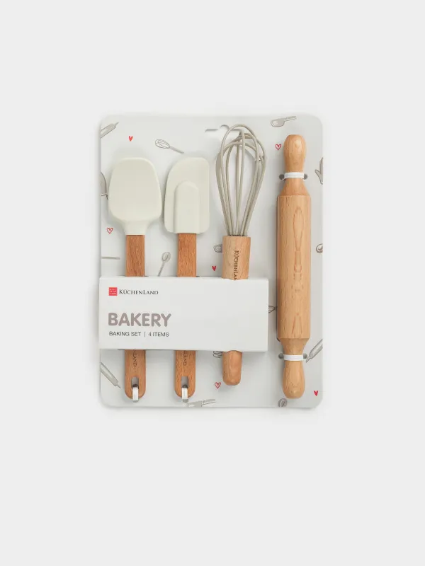 Набор для выпечки, 4 пр, ложка/лопатка/венчик/скалка, силикон/дерево, Bakery, image-4