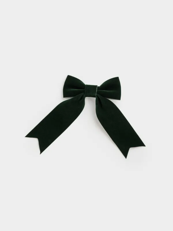 Украшение декоративное, 15 см, на клипсе, полиэстер, зеленое, Бант, Bow velvet, image-0