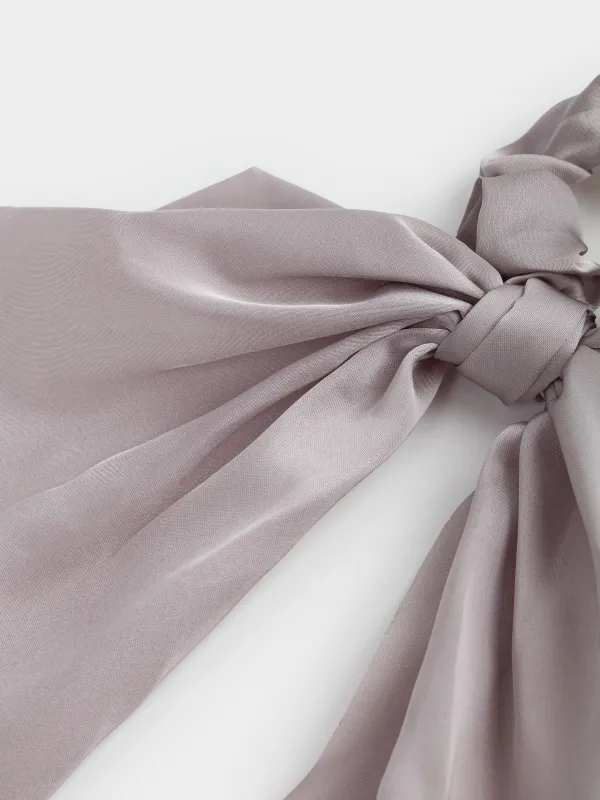 Резинка для волос, 25 см, с лентой, сатин, серая, Silk, image-2