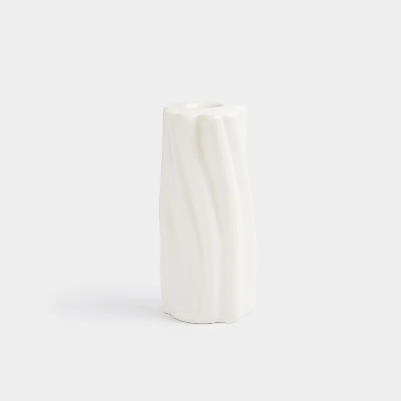 Подсвечник, 7x14 см, для тонкой свечи, керамика D, молочный, Волнистый край, Crumple