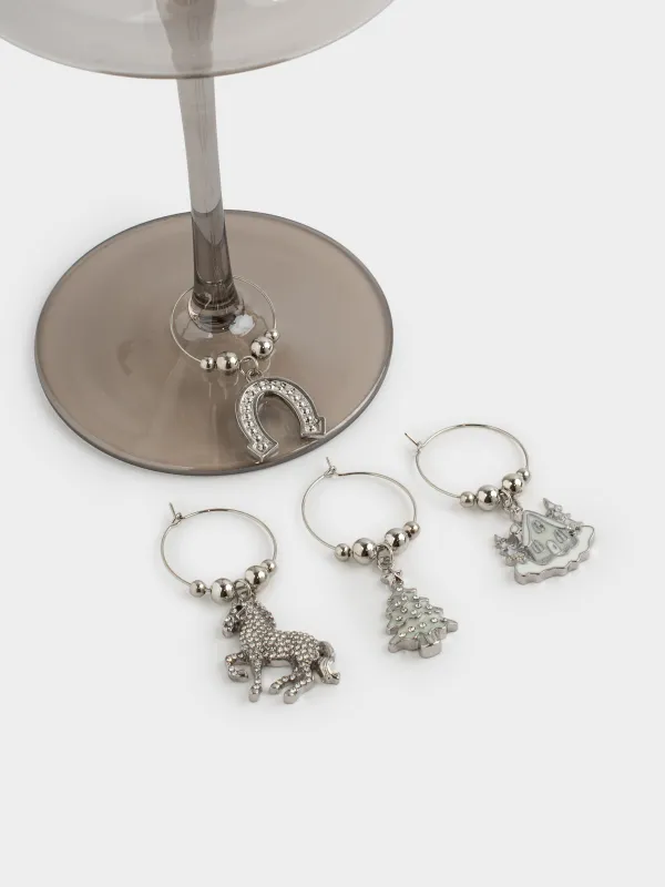 Подвеска для бокала, 4 шт, металл/бусины, серебристая, Новогодние символы, Christmas time, image-3