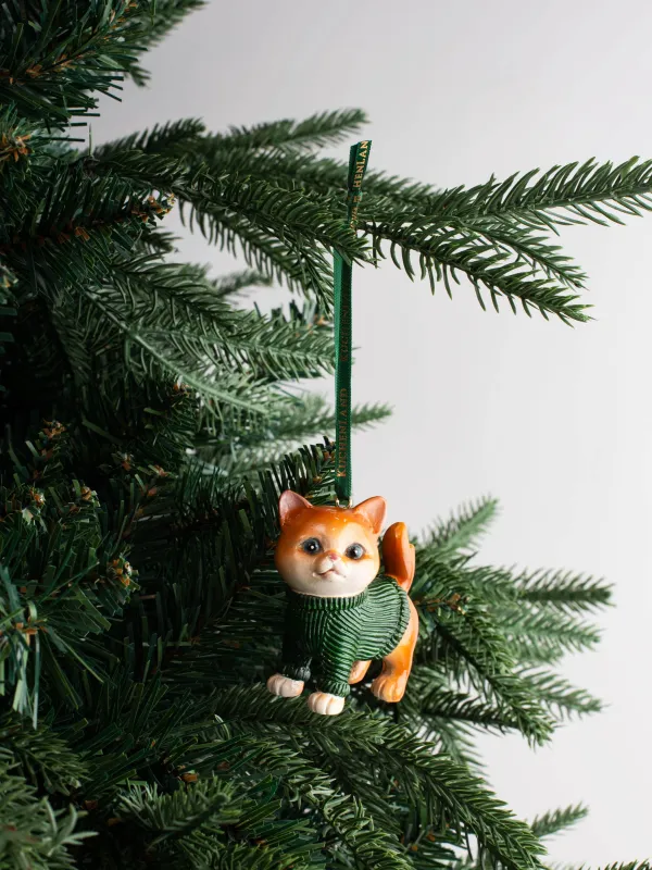Игрушка елочная, 7 см, полирезин, коричнево-зеленая, Кот в свитере, Figure christmas, image-3