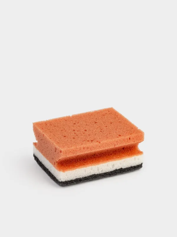 Губка для мытья посуды, 10x7 см, 4 шт, поролон/абразив, коричнево-серая, Clean, image-2