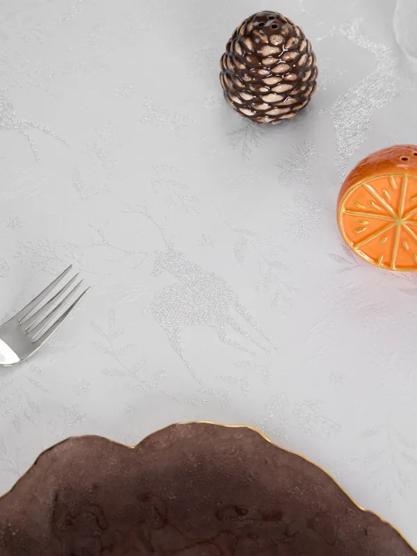 Скатерть, 170х250 см, жаккард, полиэстер, светло-серая, Олени и хвойные ветви, Gallant deer, image-2