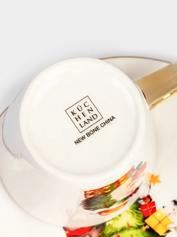 Набор посуды, детский, 1 перс, 2 пр, фарфор N, бело-золотистый, Зверята у елки, Friends forest, image-5