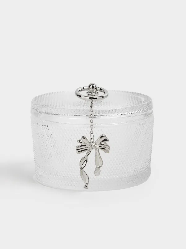 Емкость для хранения, 12x8 см, 380 мл, стекло Р/металл, Серебристый бант, Naiad, image-0