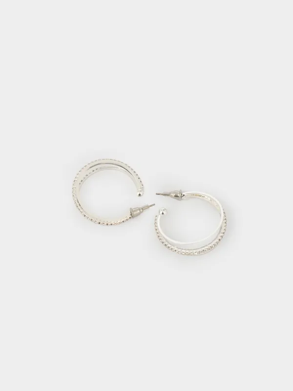 Серьги-пусеты, 3 см, 2 шт, металл/стразы, серебристые, Кристаллы, Jewelry crystal, image-4