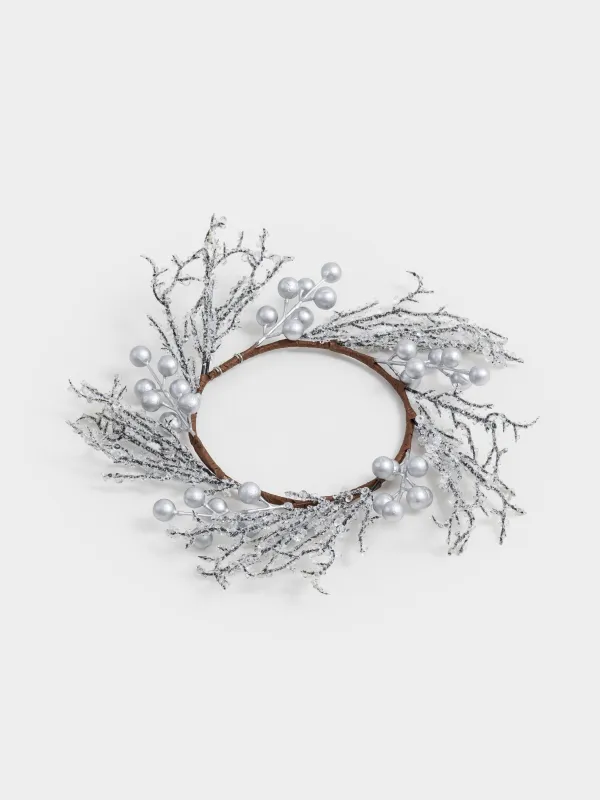 Венок декоративный, 30 см, Серебристые кристаллы, Crystal decor, image-1