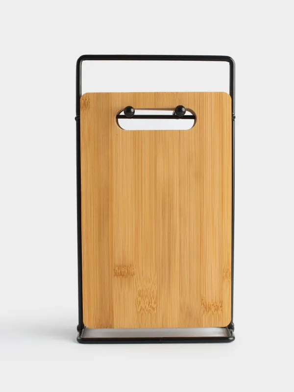 Доска разделочная, 22x14 см, 4 шт, на подставке, бамбук/сталь, прямоугольная, Bamboo, image-9