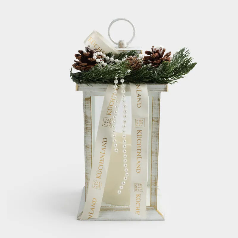 Светильник декоративный, 28 см, пластик, белый, Фонарь со свечой, White style