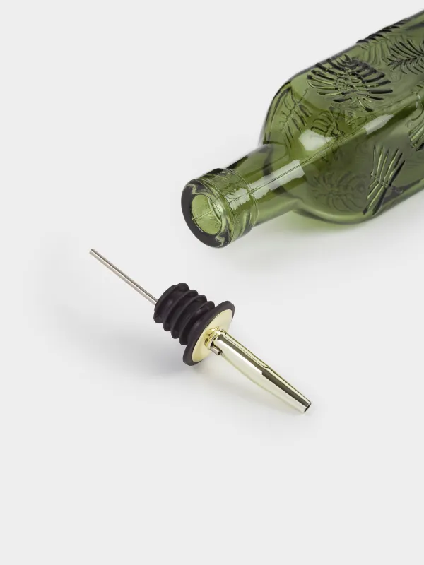 Бутылка для масла или уксуса, 500 мл, с дозатором, стекло Р/металл, зеленая, Монстера, Tropical leaves, image-5