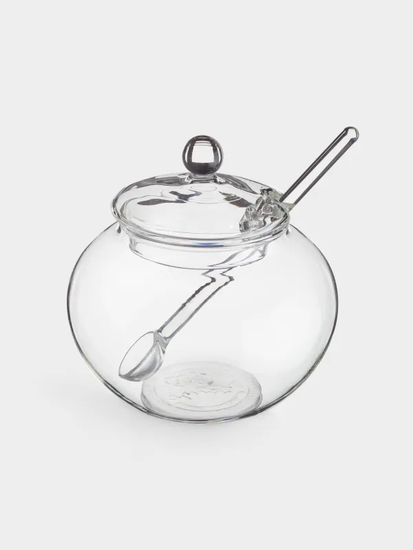 Сахарница, 11 см, 350 мл, с ложкой, стекло, Clear, image-0