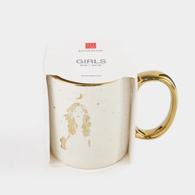 Кружка, 350 мл, фарфор N, бежево-золотистая, Девушка с луной, Girls, image-4